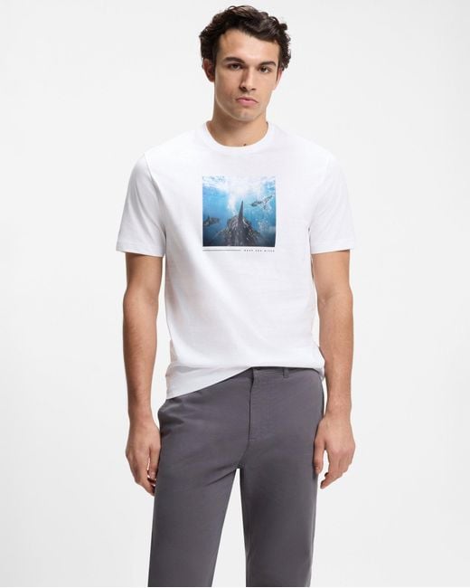 Boss White Te Creature Graphic Print T-Shirt for men