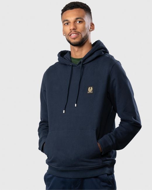 Belstaff Blue Pullover Logo Patch Hoodie for men