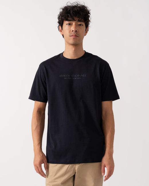 ARMANI EXCHANGE Black T-Shirt With Tonal Milano/New York Logo for men