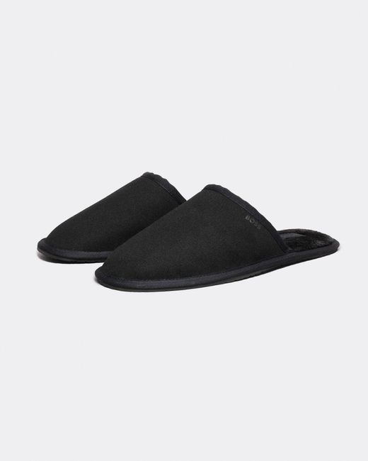 Boss Black Faux-suede Mule Slippers With Rubber Sole for men