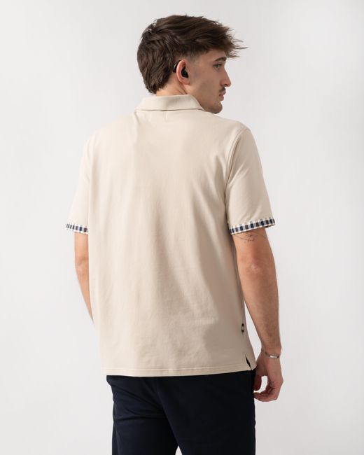Aquascutum Natural Club Check Stretch Piquet Sleeves Polo Shirt for men