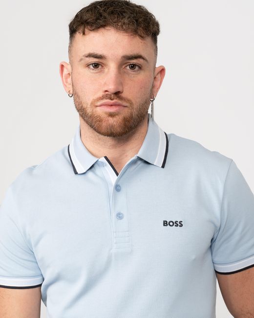Boss Blue Paddy Cotton-Piqué Polo Shirt With Contrast Logo for men