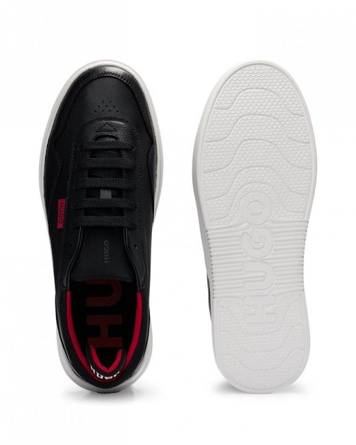 HUGO Black Blake Leather Lace-up Trainers With Pop Colour Details for men