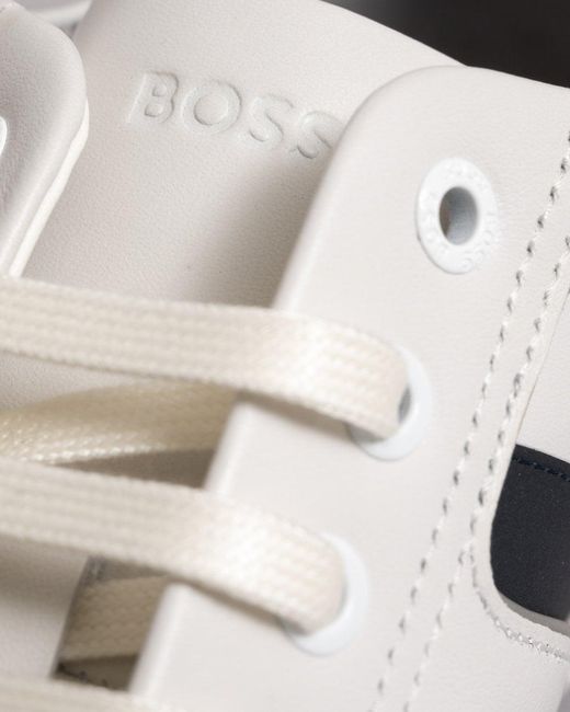 Boss White Saturn Leather Lux Low Profile Trainers for men