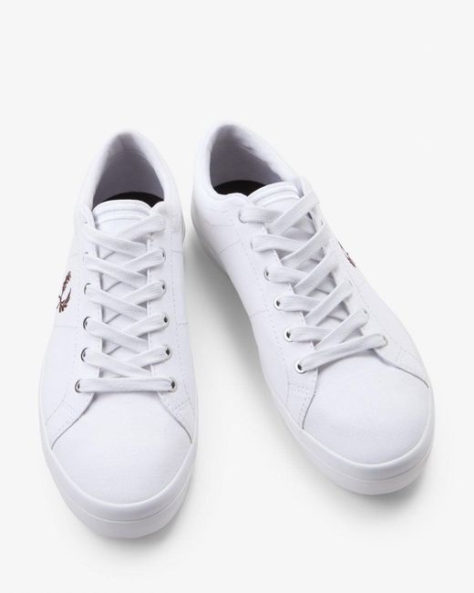 Fred Perry White Baseline Twill Leather Trainers for men