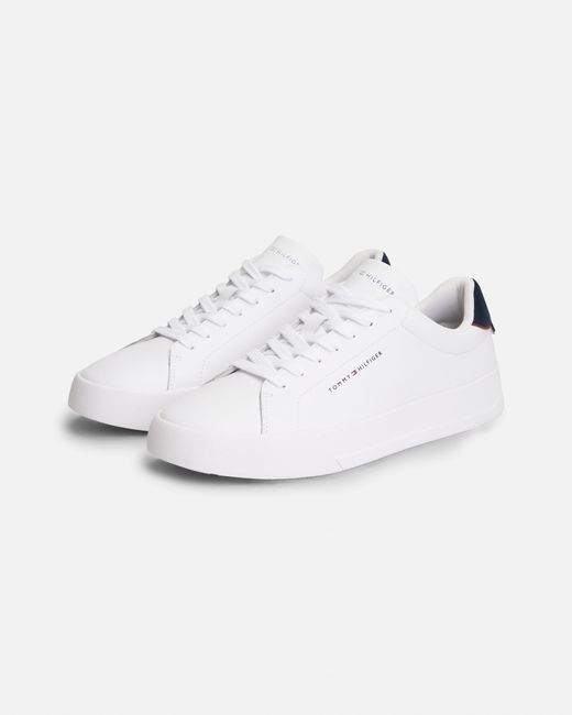 Tommy Hilfiger White Court Leather Detailed Trainer for men