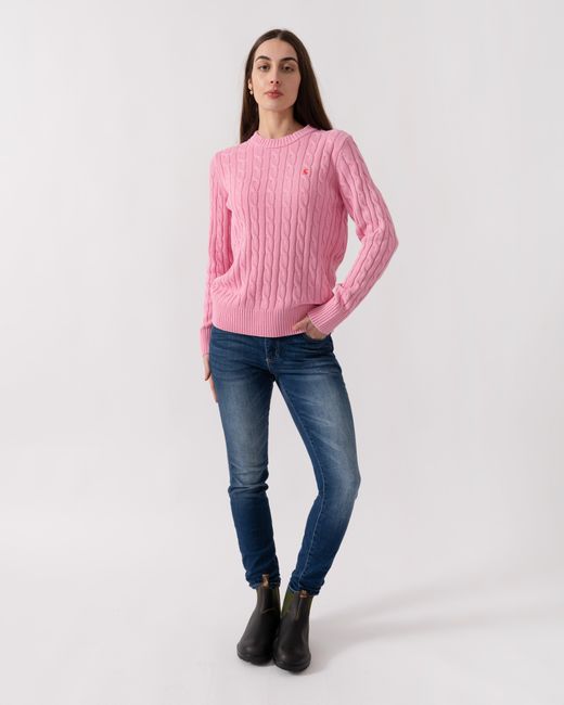 Joules Pink Classic Cable Knit Jumper
