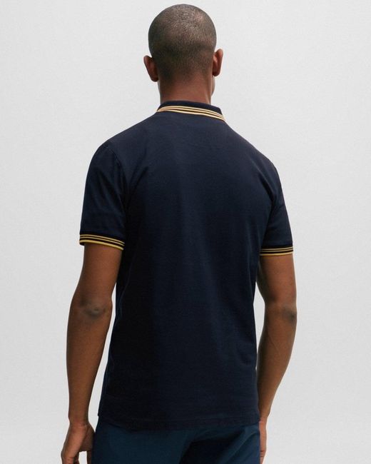 Boss Blue Paul Short Sleeve Polo Shirt With Contrast Tipping Nos for men