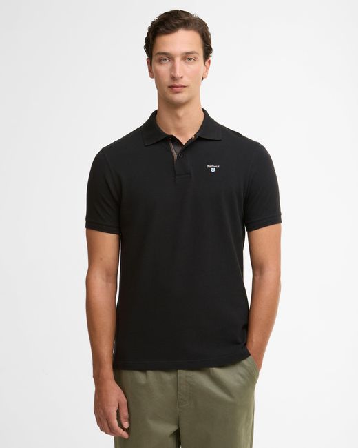 Barbour Black Tartan Pique Polo for men