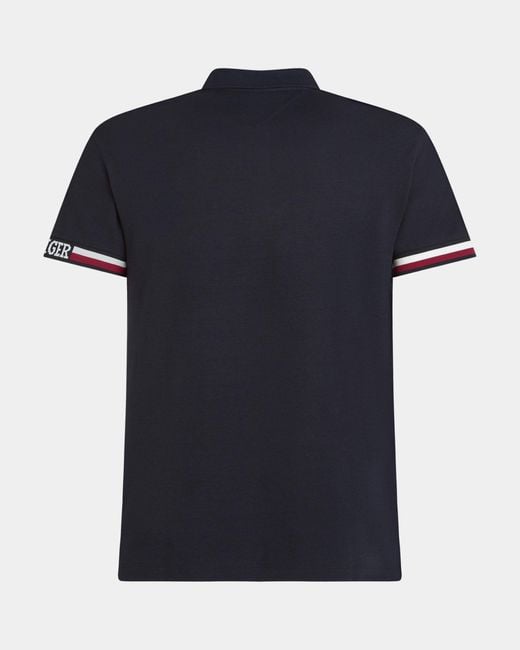 Tommy Hilfiger Black Monotype Flag Cuff Slim Polo Cotton for men