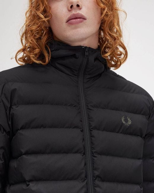 Fred Perry Black Hooded Padded Jacket for men