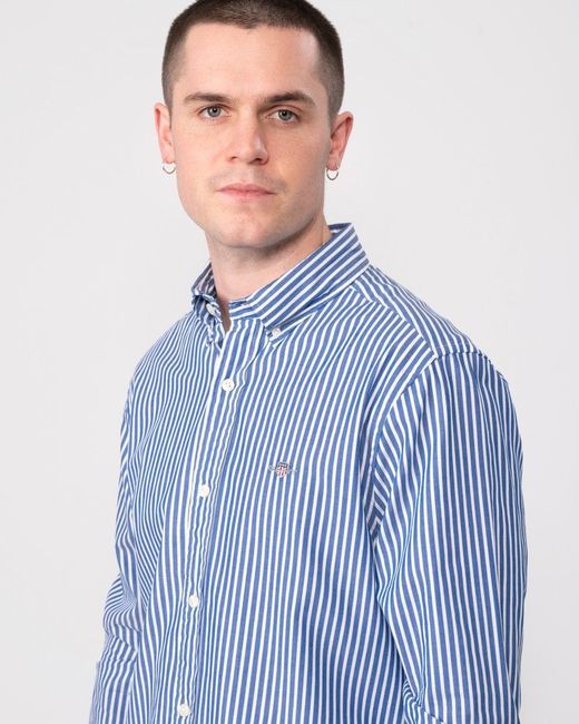 Gant Blue Slim Fit Striped Poplin Shield Shirt for men