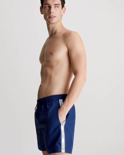 Calvin Klein Blue Core Logo Tape Medium Drawstring Swimshorts for men
