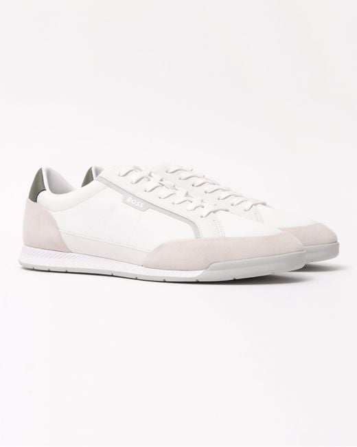 Boss White Nitan Low-Top Trainers With Suede And Faux Leather for men