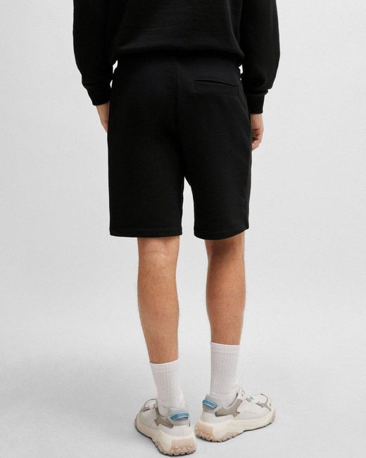 HUGO Black Diz222 Cotton Terry Shorts With Logo Label for men