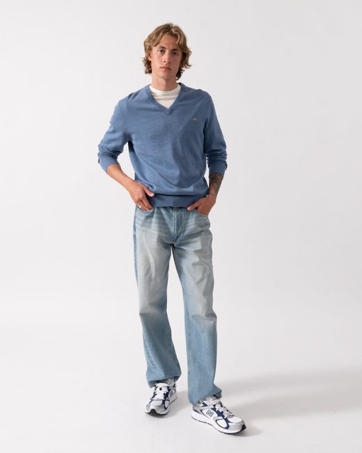 Gant Blue Classic Cotton V-Neck Jumper for men