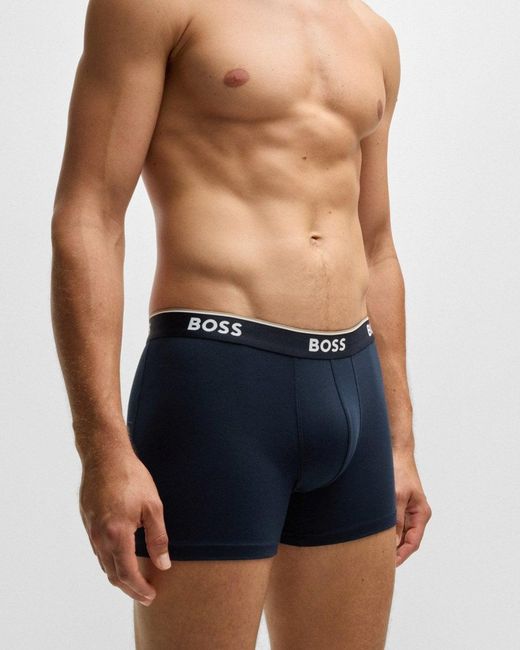 Boss Blue Power Three Pack Stretch Cotton Boxer Briefs With Logos Nos Size: L for men