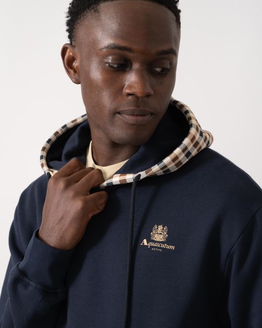 Aquascutum Blue Club Check Hoodie Fleece for men