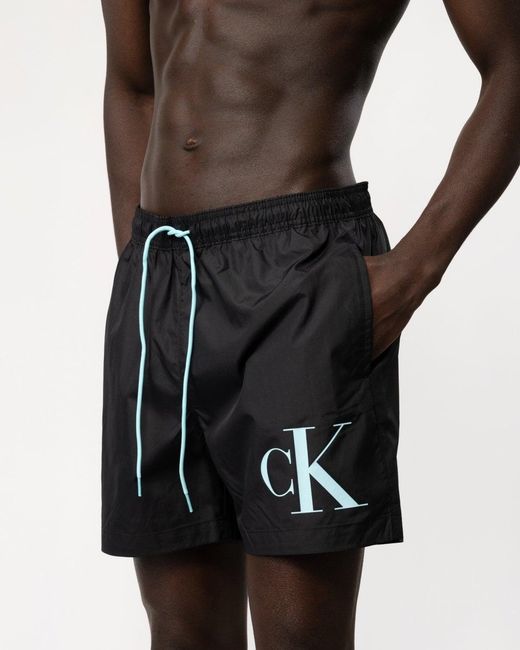 Calvin Klein Black Ckj Monogram Medium Drawstring Swimshorts for men