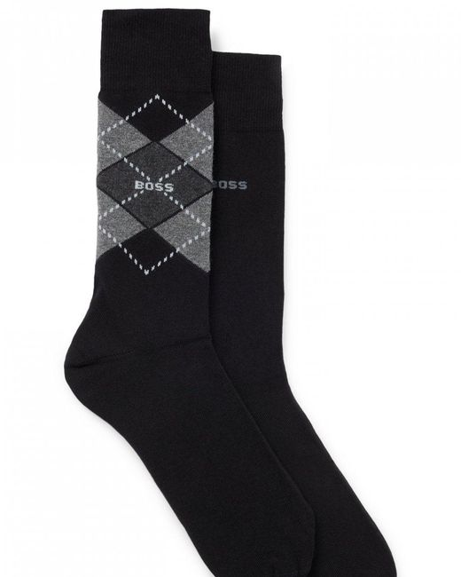 Boss Black 2 Pack Combed Cotton Argyle Socks for men