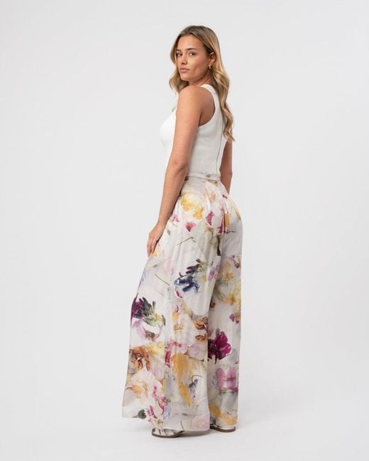 Ted Baker Natural Tirsso Floral Wide Leg Jumpsuit With Knit Bodice