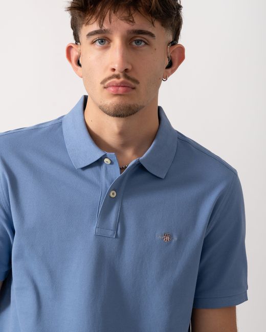 Gant Blue Regular Fit Short Sleeve Shield Logo Pique Polo for men