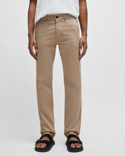 Boss Natural Slim Fit Chinos In Stretch-cotton Satin for men