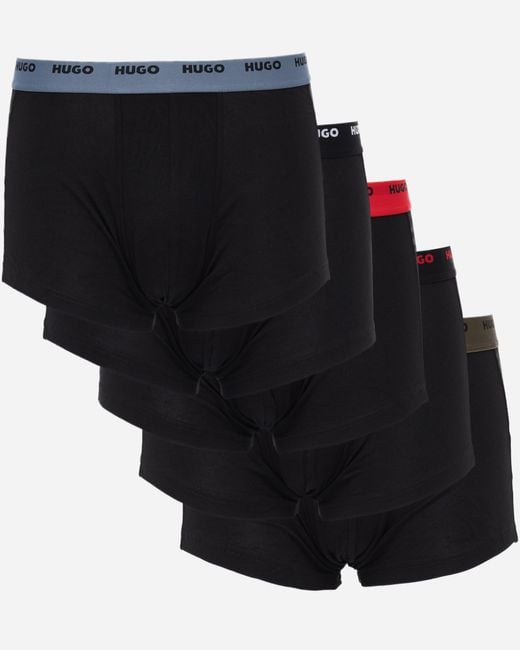 HUGO Black 5-Pack Stretch-Cotton Trunks With Logo Waistbands for men