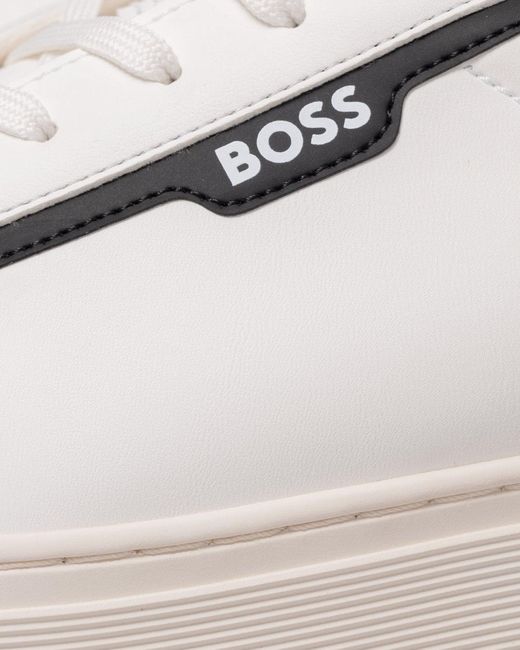 Boss White Rhys Tenn Faux Leather Trainers for men