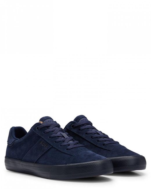 Boss Blue Aiden_tenn Suede Cupsole Trainers With Logo Details for men
