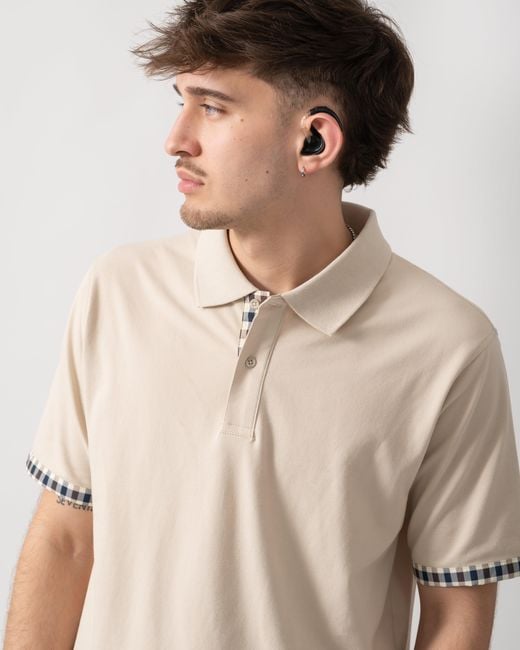 Aquascutum Natural Club Check Stretch Piquet Sleeves Polo Shirt for men