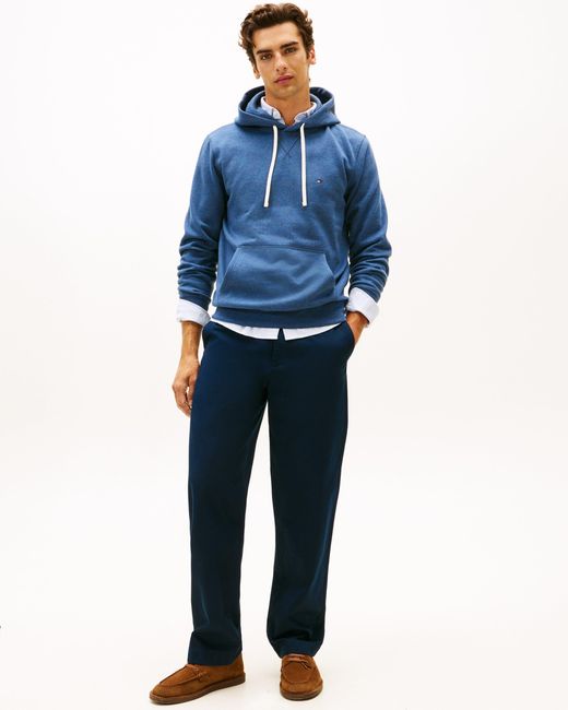 Tommy Hilfiger Blue Essential Flag Embroidery Fleece Hoodie for men