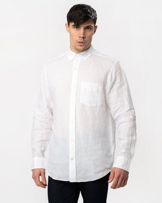 Gant White Regular Linen Long Sleeve Shirt for men