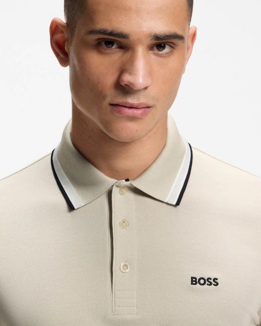 Boss Natural Paddy Cotton-Piqué Polo Shirt With Contrast Logo for men
