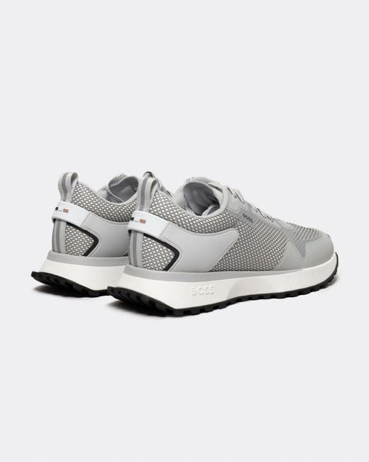 Boss Gray Jonah Mixed-material Trainers With Mesh Details And Branding for men