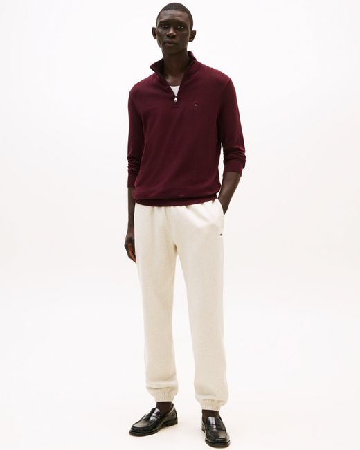 Tommy Hilfiger Red Essential Cotton 1/4 Zip Mock Sweatshirt for men