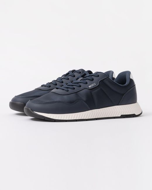 Boss Blue Titanium Runn Low-Top Trainers With Textured Uppers for men