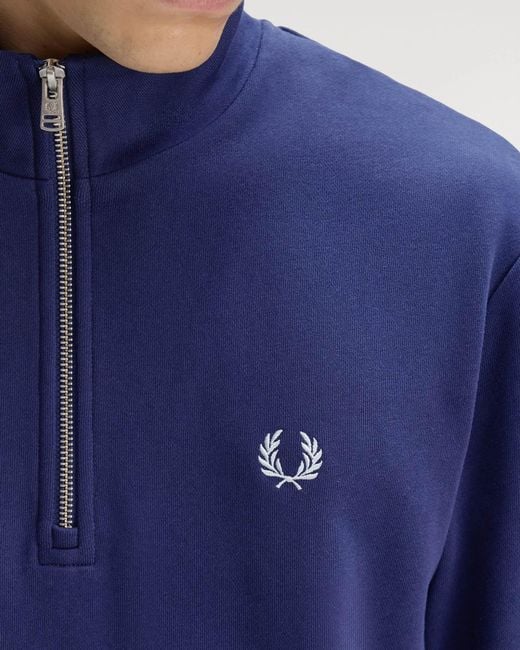 Fred Perry Blue Half Zip Sweatshirt for men