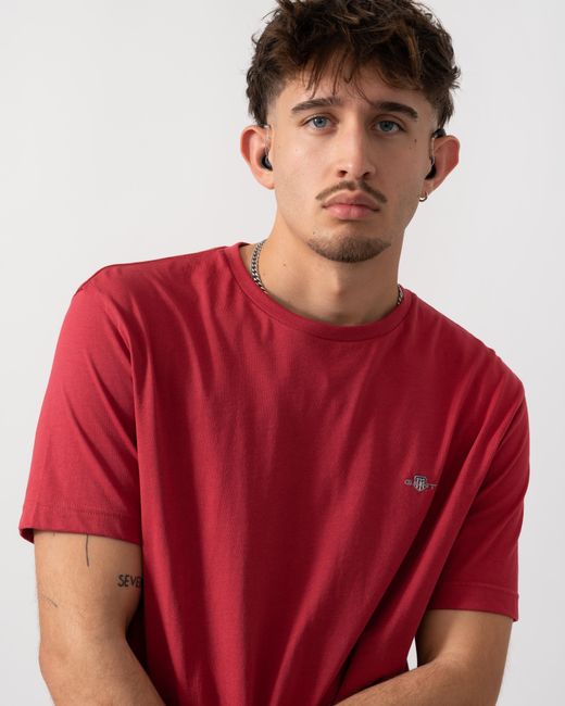 Gant Red Regular Fit Short Sleeve Shield Logo T-Shirt for men