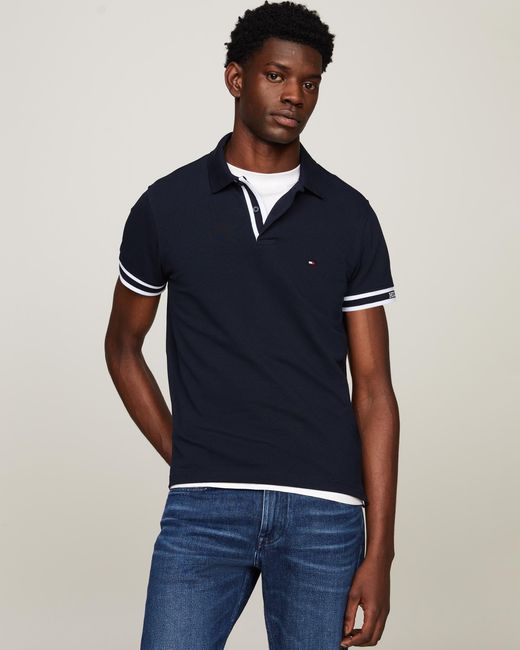 Tommy Hilfiger Blue Monotype Cuff Slim Polo for men