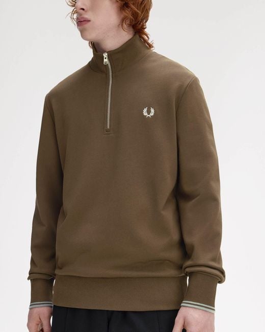 Fred Perry Brown Half Zip Sweatshirt for men