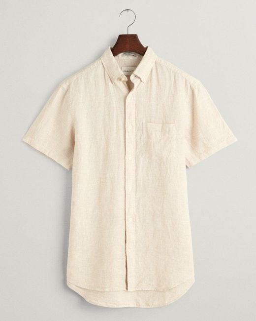 Gant Natural Regular Linen Houndstooth Short Sleeve Shirt for men