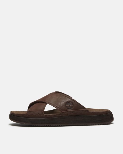 Timberland Brown Casco Cove Cross Strap Full Grain Leather Sandals for men
