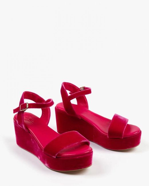Penelope Chilvers Red Girasol Velvet Platform Sandal