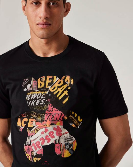 Paul Smith Black Ps Regular Fit Bear Collage T-Shirt for men