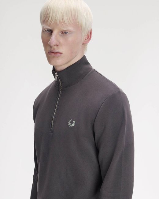 Fred Perry Blue Half Zip Sweatshirt for men
