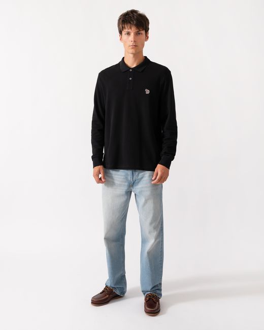 Paul Smith Black Ps Long Sleeve Plain Polo Shirt With Zebra Logo for men
