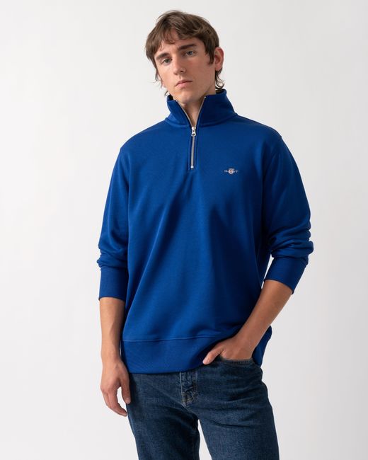 Gant Blue Regular Fit Shield Logo Half Zip Sweatshirt for men