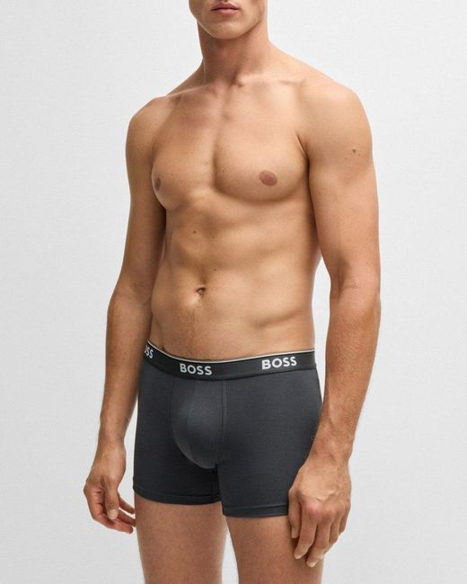 Boss Blue Power Three Pack Stretch Cotton Boxer Briefs With Logos Nos Size: L for men