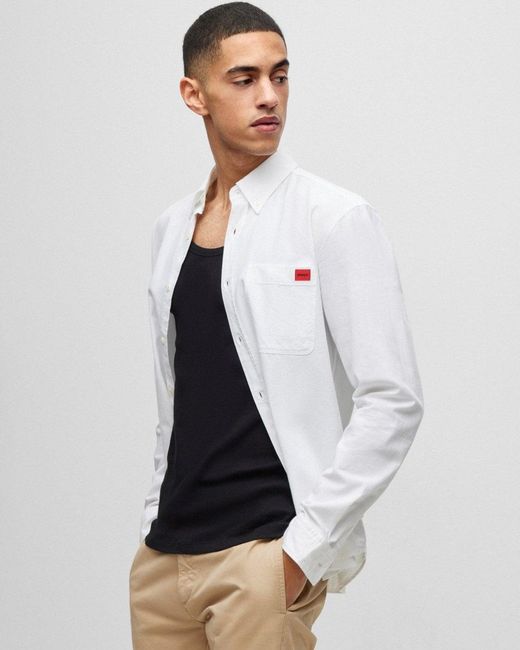 HUGO White Evito Slim Fit Long Sleeved Shirt Size: L for men